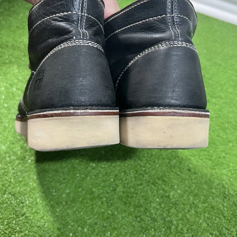 Frye Chukka Boots 10.5 Black Leather Lace Up Casual Dress Ankle Boot White Sole